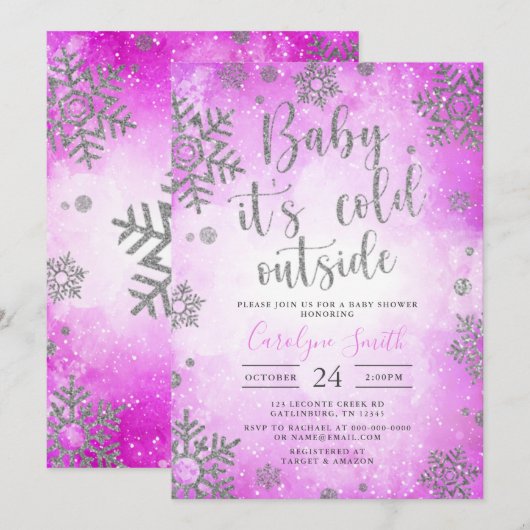 Roze Waterverf kerstBaby shower uitnodiging (Voorkant / Achterkant)