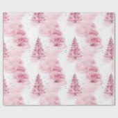 Roze Waterverf kerstbomen Cadeaupapier (Vlak)