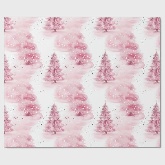 Roze Waterverf kerstbomen Cadeaupapier (Vlak)