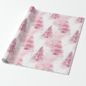 Roze Waterverf kerstbomen Cadeaupapier (Uitgerold)