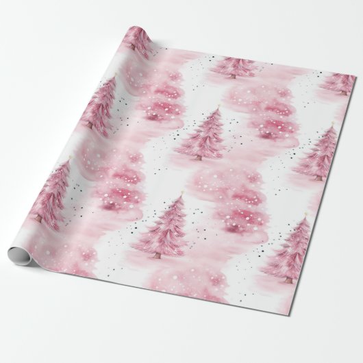 Roze Waterverf kerstbomen Cadeaupapier (Uitgerold)