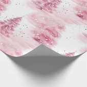 Roze Waterverf kerstbomen Cadeaupapier (Hoek)