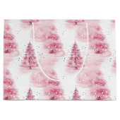 Roze Waterverf kerstbomen Groot Cadeauzakje (Voorkant)