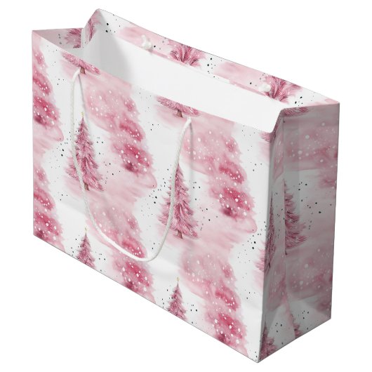 Roze Waterverf kerstbomen Groot Cadeauzakje (Voorkant Gekanteld)
