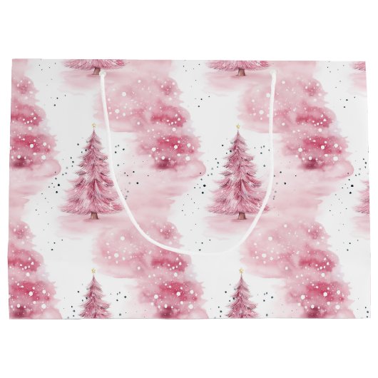 Roze Waterverf kerstbomen Groot Cadeauzakje (Achterkant)