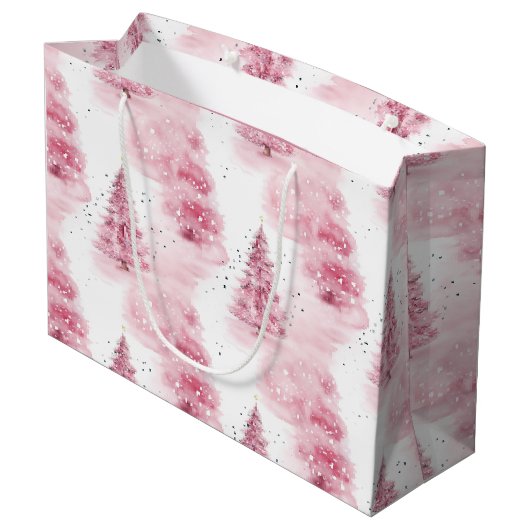 Roze Waterverf kerstbomen Groot Cadeauzakje (Achterkant Gekanteld)