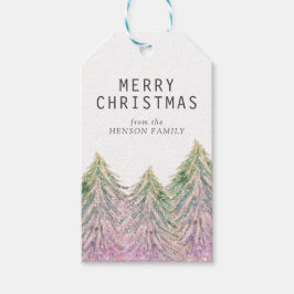 Roze Waterverf kerstboom artistieke cadeautjes Lab Cadeaulabel