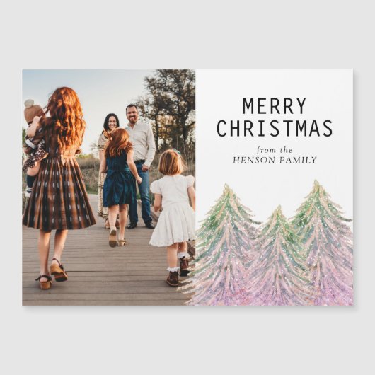 Roze Waterverf kerstboom artistieke fotokaart (Voorkant)