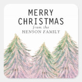 Roze Waterverf kerstboom Artistieke vierkant Sti Vierkante Sticker (Voorkant)