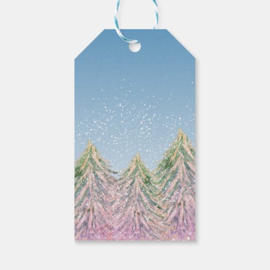 Roze Waterverf kerstboom Cadeaulabel (Achterkant)