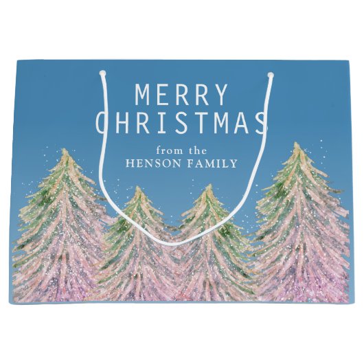 Roze Waterverf kerstboom Groot Cadeauzakje (Voorkant)