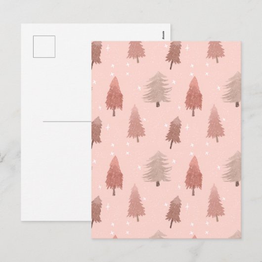 Roze waterverf kerstboom illustratie feestdagenkaart (Voorkant / Achterkant)