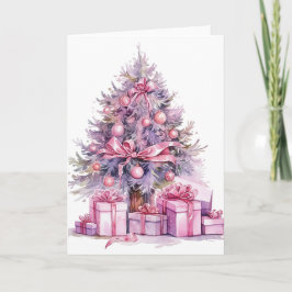 Roze Waterverf Kerstboom Kaart