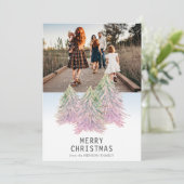 Roze Waterverf kerstboom Kunstfoto-ingang Feestdagenkaart (Staand voorkant)