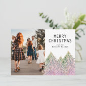 Roze Waterverf kerstboom Kunstfoto-ingang Feestdagenkaart (Staand voorkant)