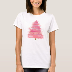 Roze Waterverf kerstboom T-shirt