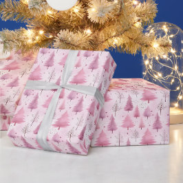Roze Waterverf Kerstboom Woodland Pattern Cadeaupapier