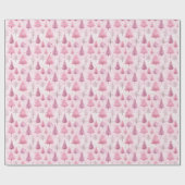 Roze Waterverf Kerstboom Woodland Pattern Cadeaupapier (Vlak)