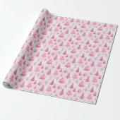 Roze Waterverf Kerstboom Woodland Pattern Cadeaupapier (Uitgerold)