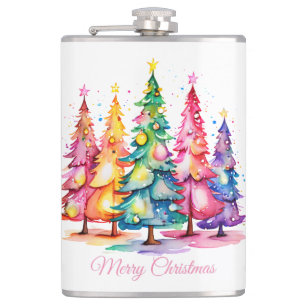 Roze Waterverf kerstboomfles Heupfles