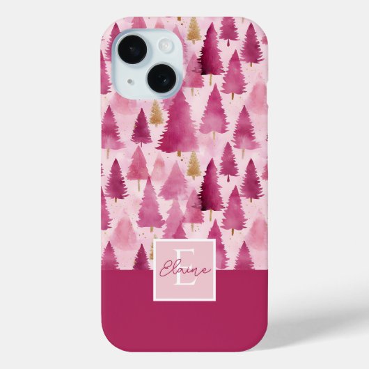 Roze Waterverf kerstboompatroon Case-Mate iPhone Case (Achterkant)