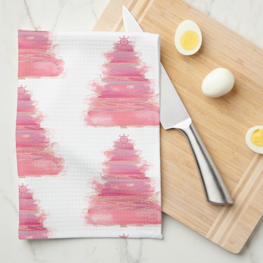 Roze Waterverf kerstboomthee Theedoek (Quarter Fold)