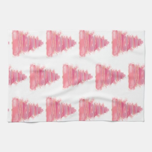 Roze Waterverf kerstboomthee Theedoek (Horizontaal)