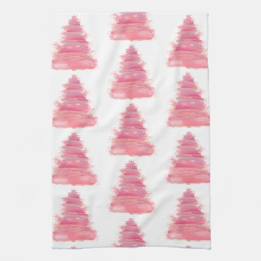 Roze Waterverf kerstboomthee Theedoek (Verticaal)