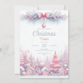 Roze Waterverf Kerstdiner Uitnodiging (Voorkant)