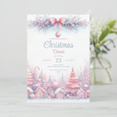 Roze Waterverf Kerstdiner Uitnodiging (Staand voorkant)