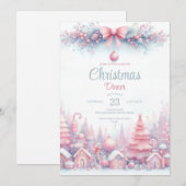 Roze Waterverf Kerstdiner Uitnodiging (Voorkant / Achterkant)