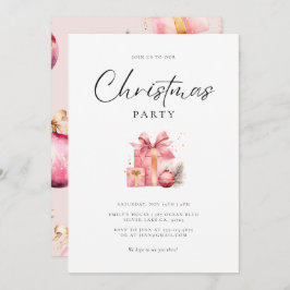 Roze Waterverf Kerstfeest Kaart