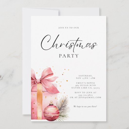 Roze Waterverf Kerstfeest Kaart (Voorkant)