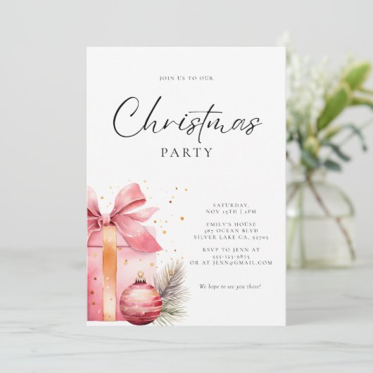 Roze Waterverf Kerstfeest Kaart (Staand voorkant)