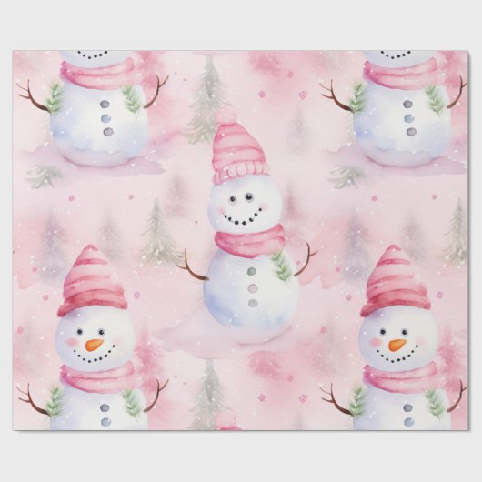 Roze Waterverf Kerstman Cadeaupapier (Vlak)