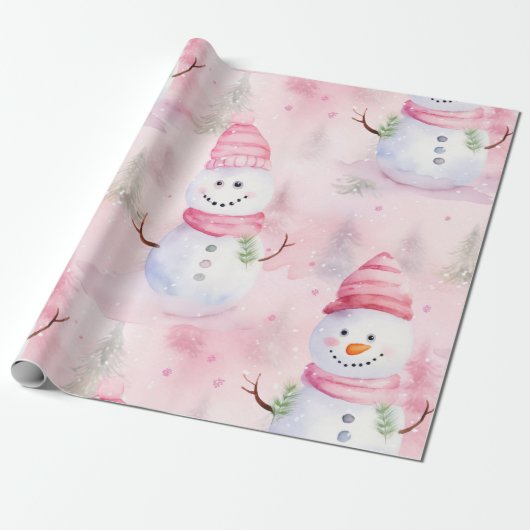 Roze Waterverf Kerstman Cadeaupapier (Uitgerold)