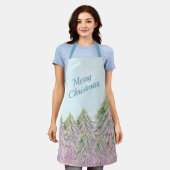 Roze Waterverf kerstmis winterbosboom Schort (Gedragen)