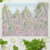 Roze Waterverf kerstmis winterbosboom Theedoek (Gevouwen)