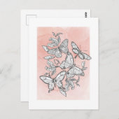 Roze Waterverf kettervliegen Briefkaart (Voorkant / Achterkant)