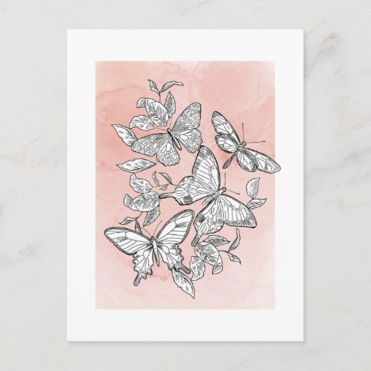 Roze Waterverf kettervliegen Briefkaart (Voorkant)