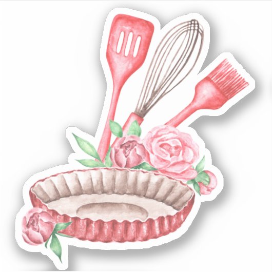 Roze Waterverf keukengerei Sticker (Voorkant)