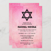 roze Waterverf Kijk naar Black Bat Mitzvah Kaart (Voorkant / Achterkant)