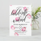 Roze Waterverf Kisses Bachelorette Weekend Kaart (Staand voorkant)