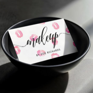 Roze Waterverf Kisses   Calligrafie Makeup Artist Visitekaartje