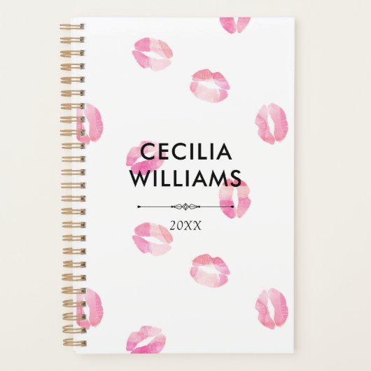 Roze Waterverf Kisses - Naam Planner (Voorkant)