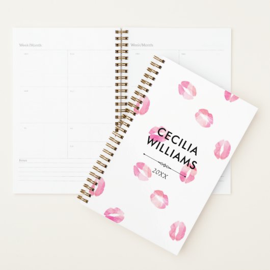 Roze Waterverf Kisses - Naam Planner (Display)
