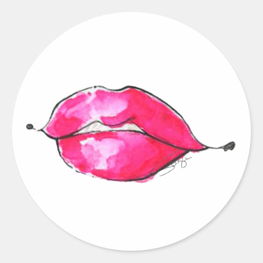 Roze Waterverf Kisses Ronde Sticker (Voorkant)