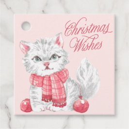 Roze Waterverf Kitten Kerstwensen Bedankjes Labels