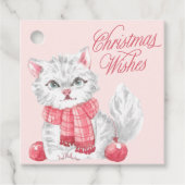 Roze Waterverf Kitten Kerstwensen Bedankjes Labels (Voorkant)