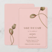 Roze Waterverf Klaproos Bruiloft Save The Date (Voorkant / Achterkant)